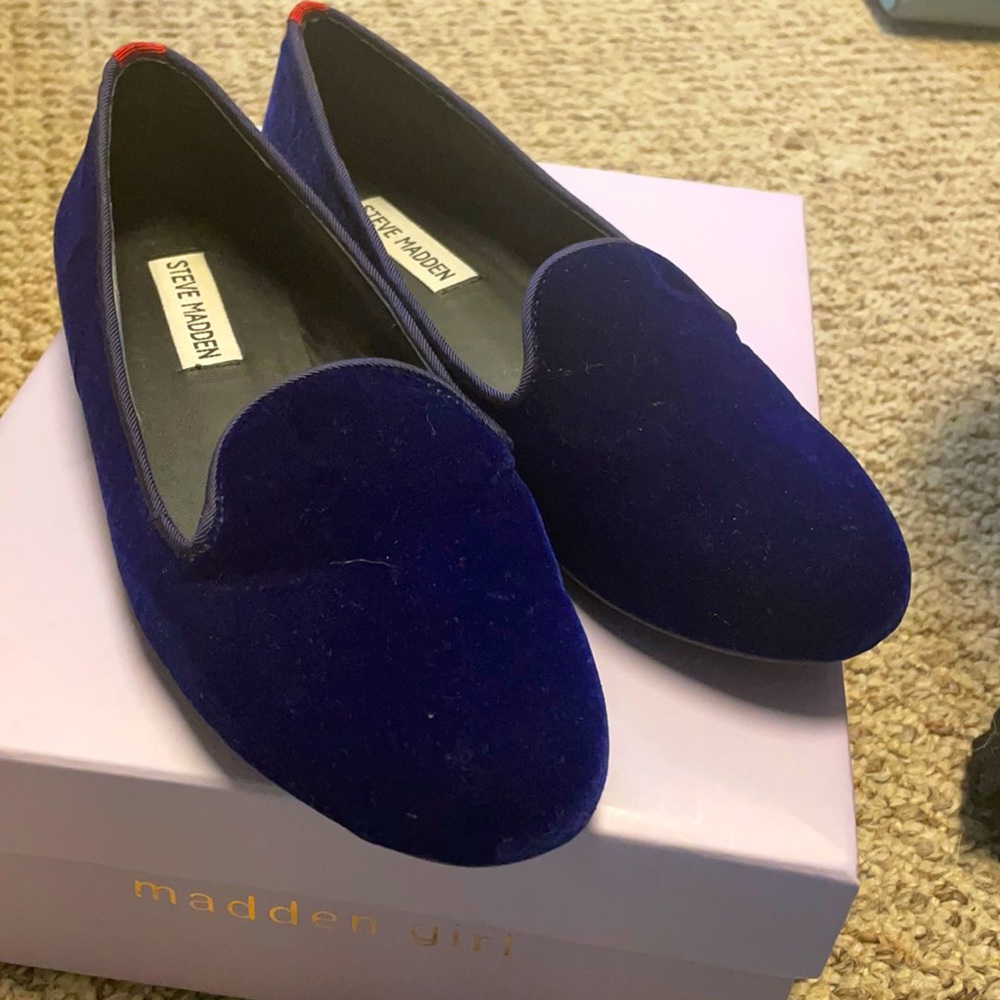 Navy Blue Velvet Steve Madden Flats